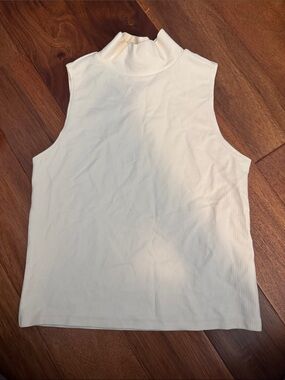 CALIA by Carrie Underwood Cream Ribbed Mock Neck Tank